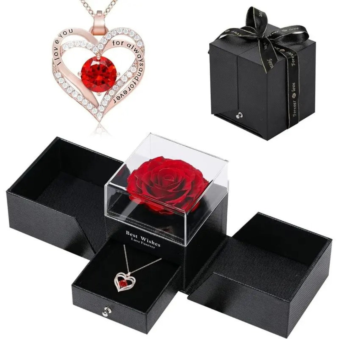 Coffret Rose Éternelle - Avec Collier Gravé & Rose